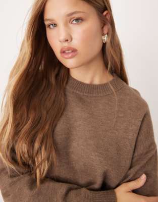 Mango Wool Mix Crew Neck Sweater In Brown