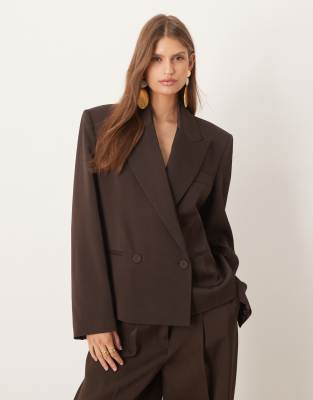Mango Mango wool mix Cris Capsule short tailored blazer co-ord in brown