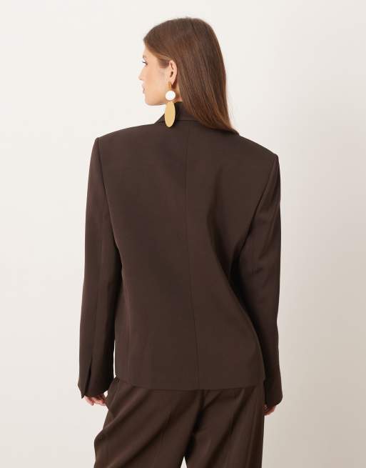 Mango wool mix Cris Capsule short tailored blazer co-ord in brown, 4 of 4