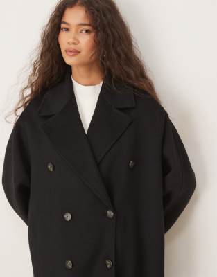 Mango Wool Mix Double Breasted Midi Coat In Black