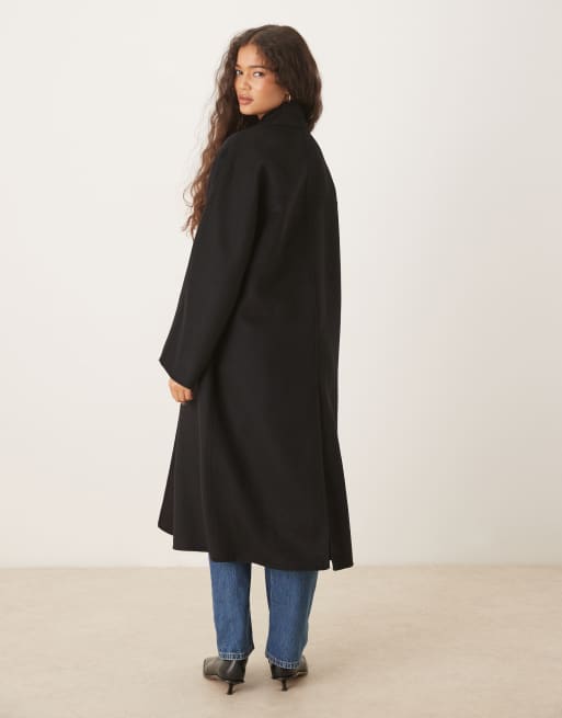 Mango wool mix double breasted midi coat in black | ASOS