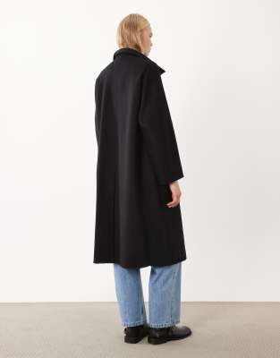 Mango Wool Mix Double Breasted Midi Coat In Black