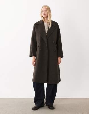 Mango Wool Mix Double Breasted Midi Coat In Brown
