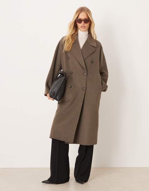 Mango wool mix double breasted midi coat in light brown - view 1