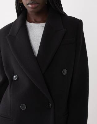 Mango Wool Mix Double Breasted Statement Tailored Coat In Black