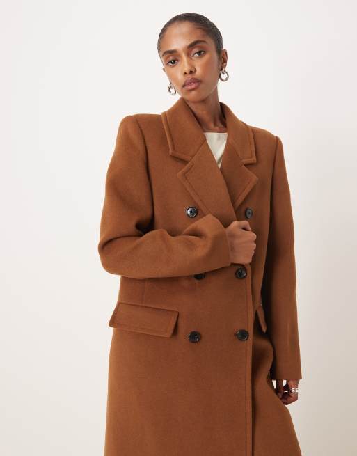 Mango wool mix double breasted tailored jacket in brown