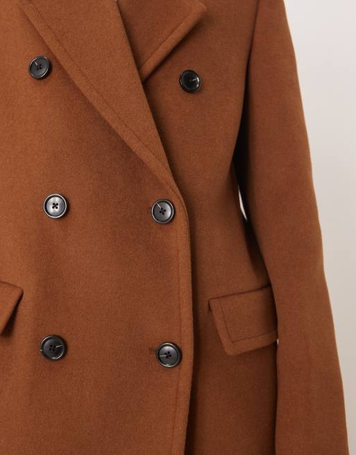 Mango wool mix double breasted tailored jacket in brown