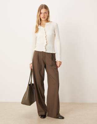 Mango Wool Mix Frill Edge Cardigan In Neutral