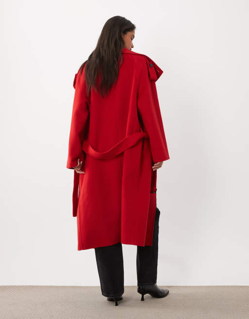 Mango wool mix funnel neck coat in red , 4 of 4