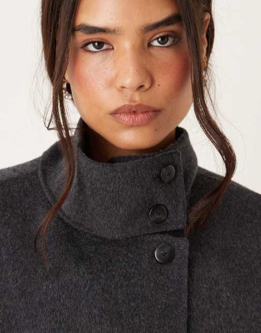 Mango wool mix funnel neck relaxed short jacket in charcoal, 4 of 4