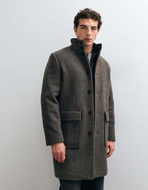 Mango wool mix funnel neck tailored jacket in light brown, 4 of 5