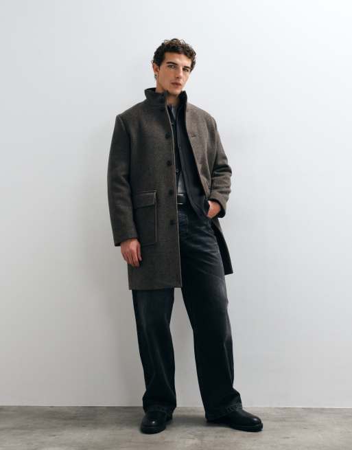 Mango wool mix funnel neck tailored jacket in light brown, 5 of 5