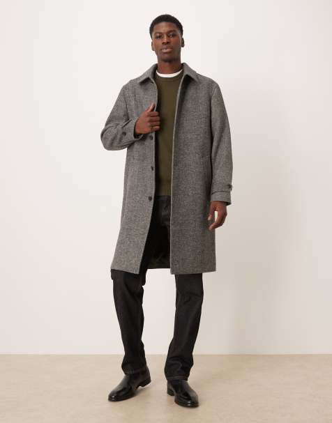 Mango wool mix herringbone collared overcoat in grey - view 1