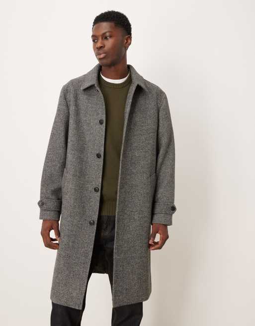 Mango wool mix herringbone collared overcoat in grey, 2 of 5