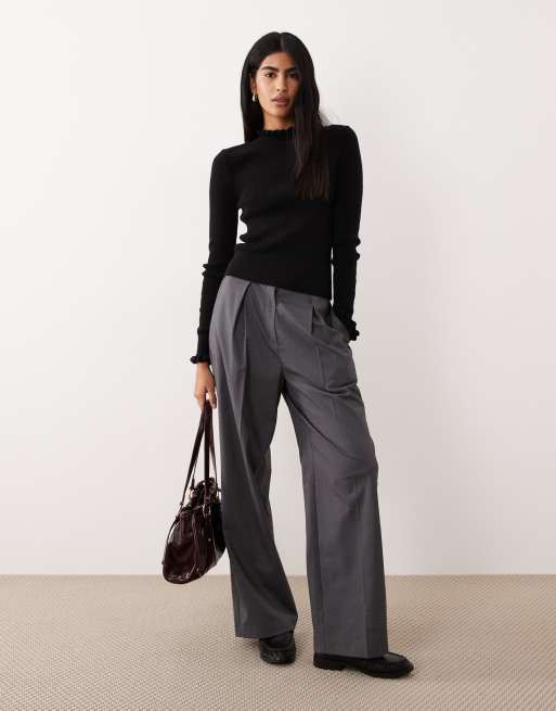 Mango wool mix high neck frill edge knitted top in black, 2 of 4
