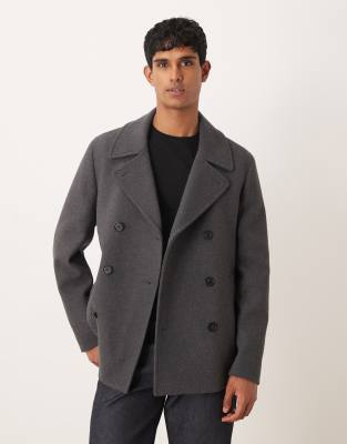 Mango Wool Blend Double Breasted Peacoat In Gray
