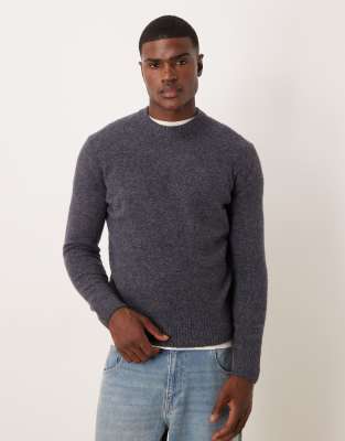 Mango Wool Mix Knit Crew Neck Sweater In Black