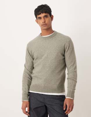 Mango Wool Mix Knit Crew Neck Sweater In Green