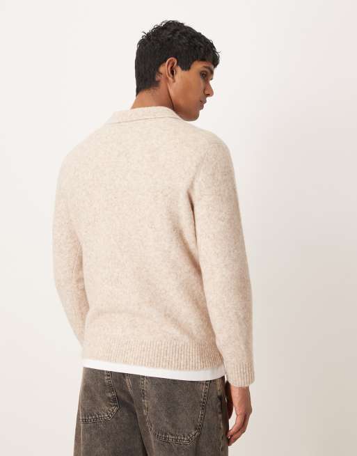 Mango wool mix knit polo shirt in ecru, 3 of 5