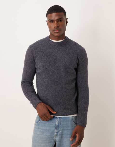 Mango wool mix knitted crew neck jumper in deep blue - view 1