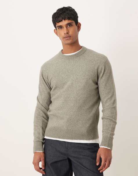 Mango wool mix knitted crew neck jumper in sage green - view 1