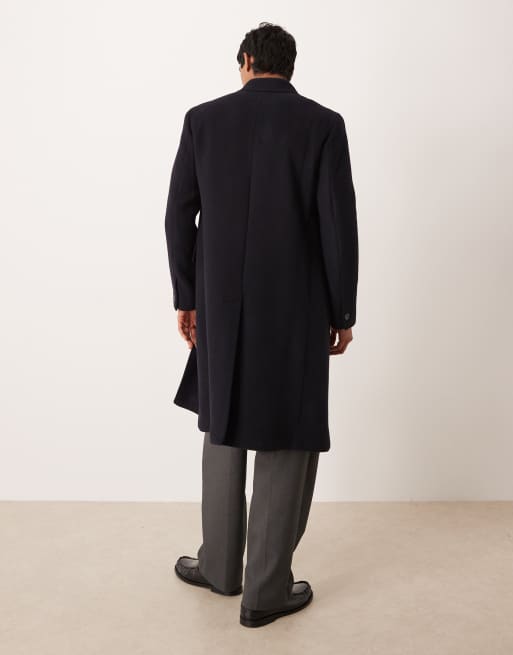 Mango wool mix long line coat in navy, 3 of 5