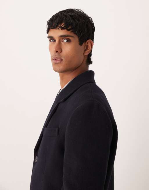 Mango wool mix long line coat in navy, 4 of 5