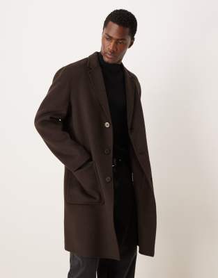 Mango Wool Mix Long Line Coat With Front Pockets In Brown