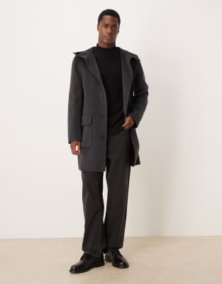 Mango Wool Mix Long Line Relaxed Fit Coat With Hood In Black