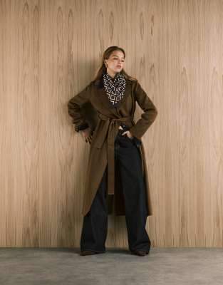 Mango Wool Mix Longline Tie Waist Coat In Animal Print
