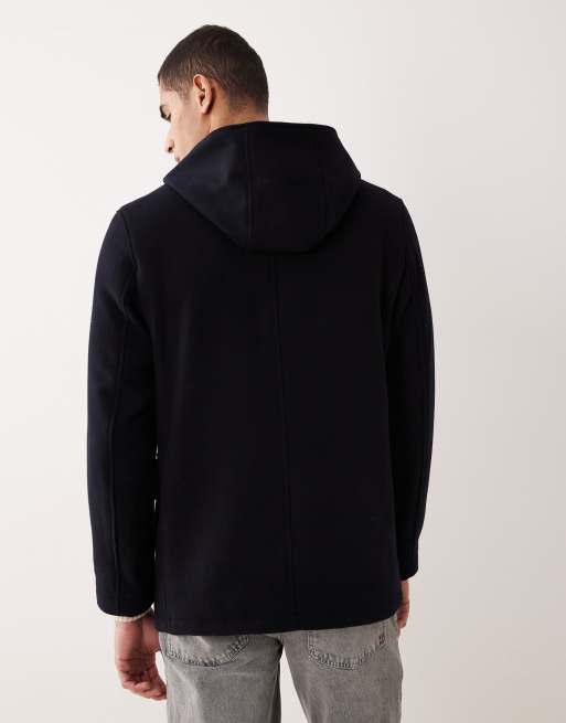 Mango wool mix mid length coat with hood in navy, 3 of 5