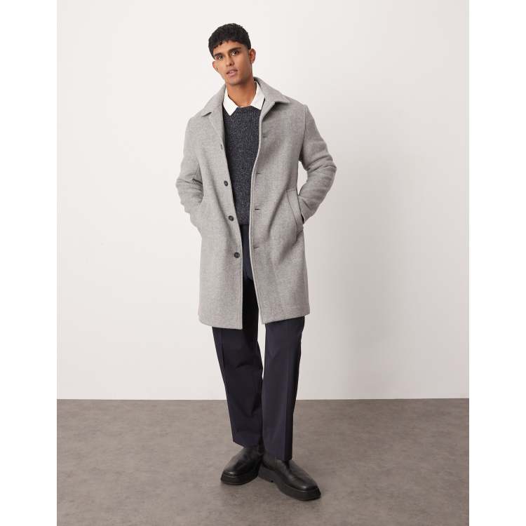 Mango wool mix mid length herringbone coat in grey | ASOS