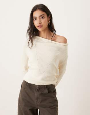 Mango Wool Mix One Shoulder Sweater In Neutral
