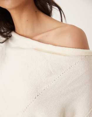 Mango Wool Mix One Shoulder Sweater In Neutral