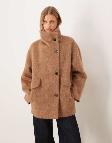 Mango wool mix oversized jacket in light brown