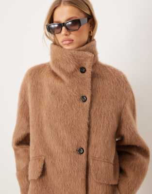 Mango Wool Mix Oversized Jacket In Brown