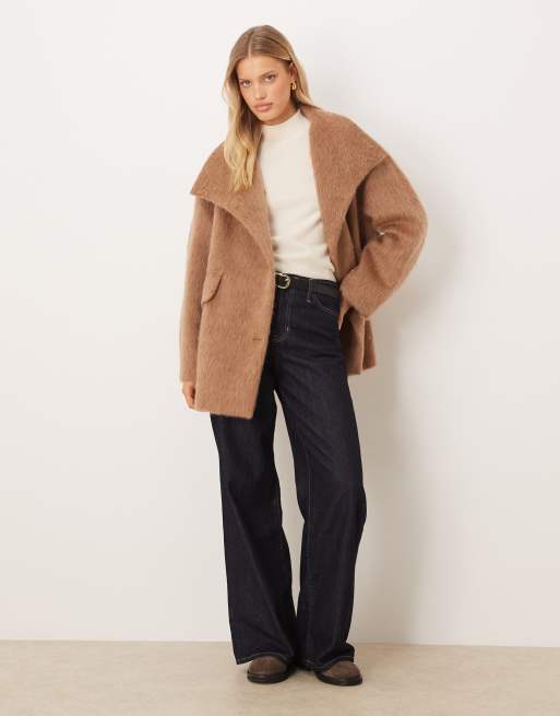 Mango wool mix oversized jacket in light brown, 3 of 4