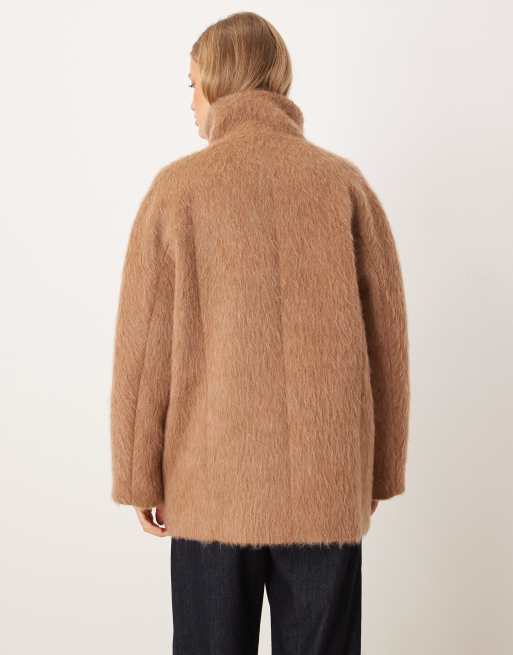 Mango wool mix oversized jacket in light brown, 4 of 4
