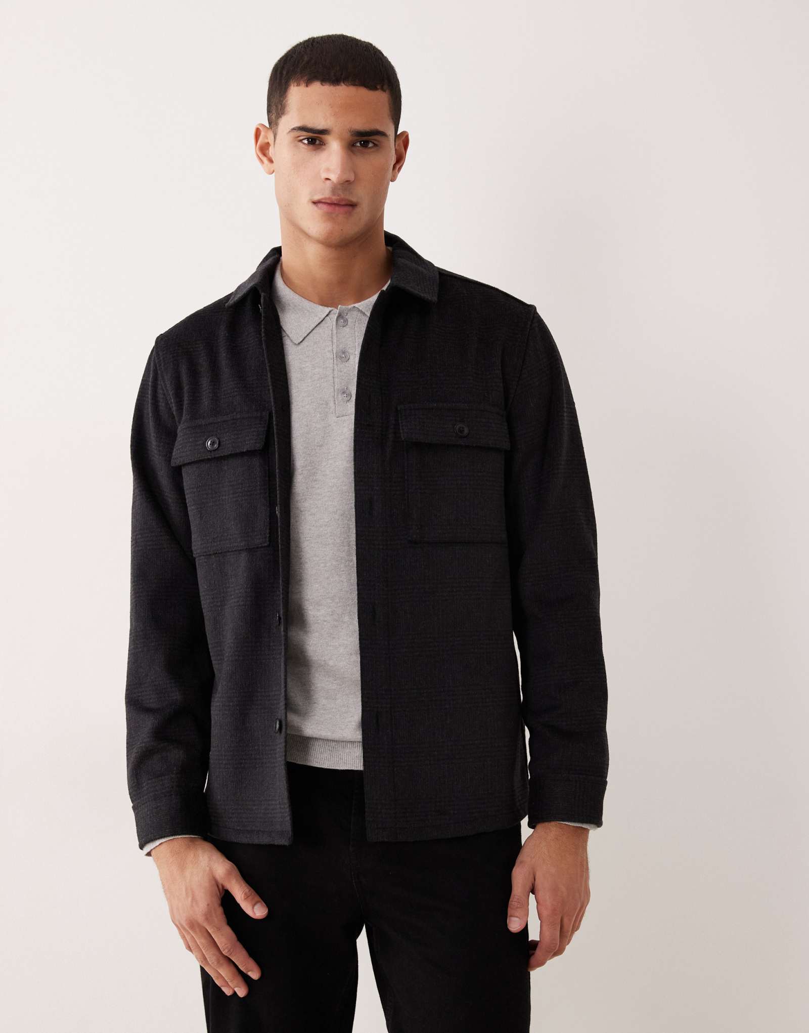 Клетчатая рубашка из смеси шерсти манго черного цвета