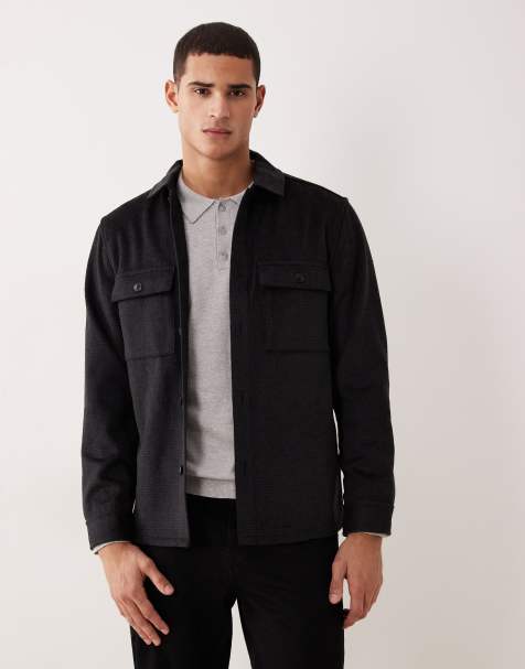 Mango wool mix checked overshirt in black