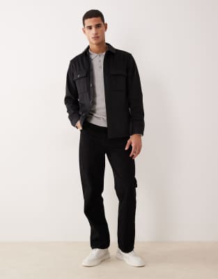 Mango Wool Mix Plaid Overshirt In Black