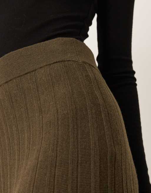 Mango wool mix pleated maxi skirt in khaki ASOS - Main Image
