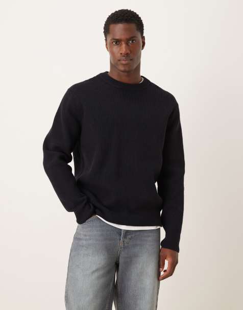 Mango wool mix relaxed fit ribbed jumper in navy