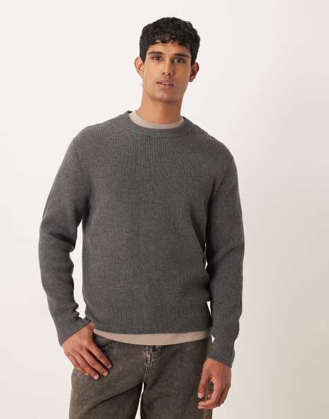 Mango wool mix relaxed fit ribbed sweater in charcoal - view 1