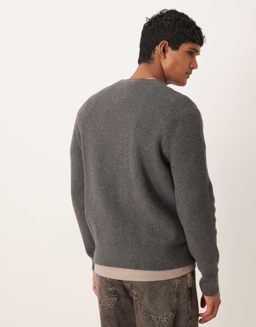 Mango wool mix relaxed fit ribbed sweater in charcoal, 3 of 5