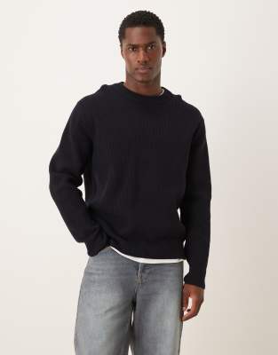 Mango Wool Mix Relaxed Fit Ribbed Sweater In Blue