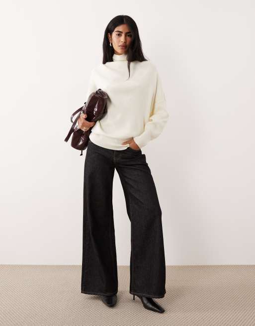 Mango wool mix roll neck jumper in cream, 2 of 4