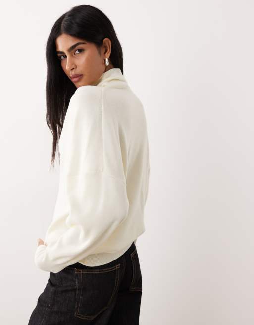 Mango wool mix roll neck jumper in cream, 4 of 4
