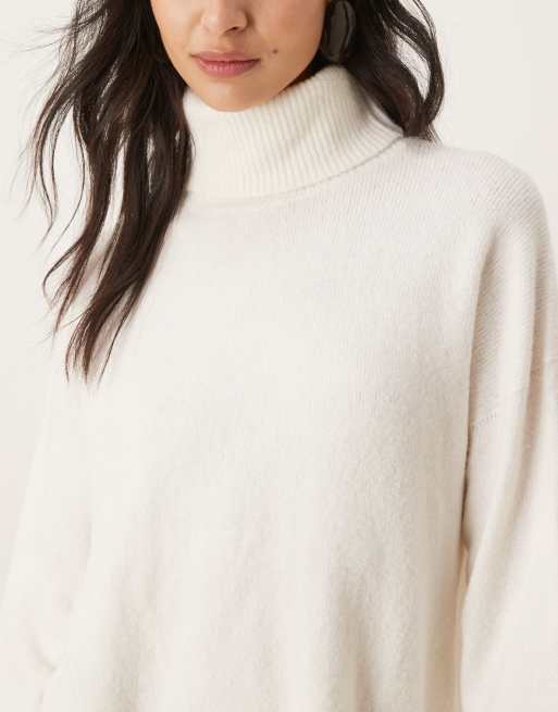 Mango wool mix roll neck knitted mini dress in cream, 4 of 4
