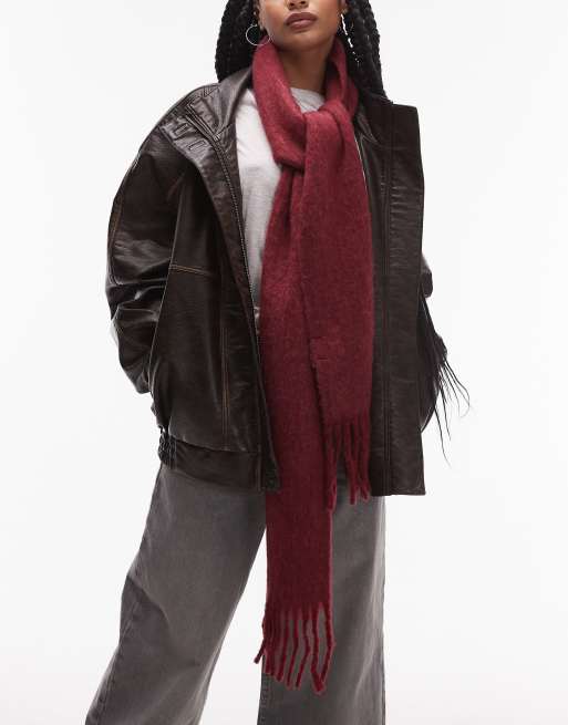 Mango wool mix scarf in burgundy